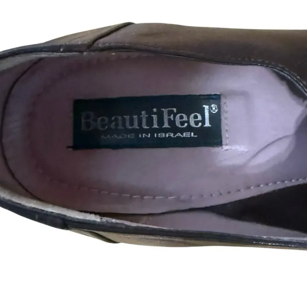Beautifeel Women's Rosaline Pump Size 40 Brown Leather Low Block Heel Shootie